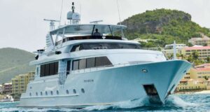 Motor Yacht Dense Rose Underway on charter in the Virgin Islands